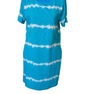 Just Be Women's T Shirt Dress Blue W/ Tie Dye Pockets Scoop Neck Short Sleeve